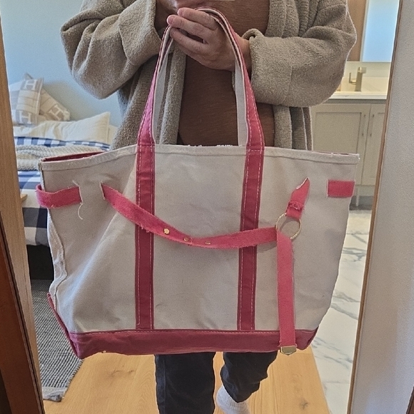 L.L. Bean Pink and Cream Tote Bag, Customized, Distressed, XL, GUC, Zipper - Picture 8 of 8